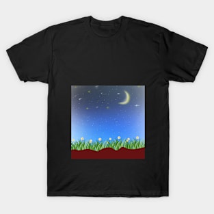 night sky t-shirt and beautiful flowers and grass T-Shirt